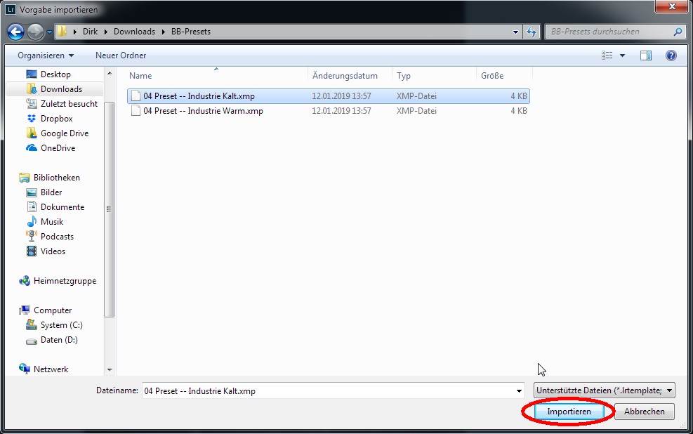Presets in Adobe Lightroom Classic CC importieren